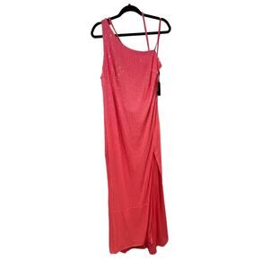 NWT IEENA for Mac Duggal Pink Sequined One Shoulder Draped Back Gown Size 16